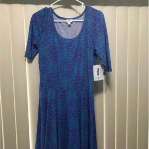 LuLaRoe Nicole BNWT Large Blue and Teal Patterned Dress